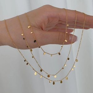 Designer Geometric Pendant Necklace Titanium Steel Gold Plated Clavicle Chain Water Drop Round Rectangle For Women Jewelry