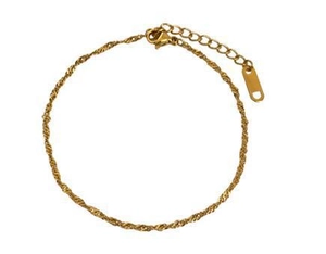 Minimalist 18K gold plated twisted rope chain bracelet with lobster clasp and adjustable tail