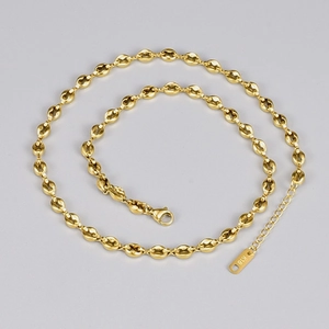 18K gold plated stainless steel necklace featuring oval coffee bean links and K18 tag