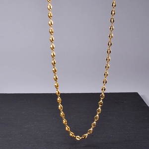 Polished 18K gold plated stainless steel oval coffee bean link chain necklace