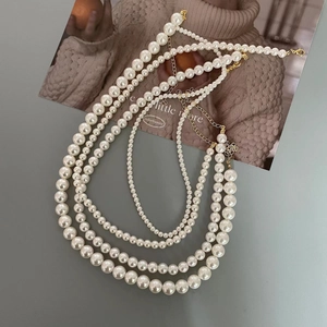 French style multi-layer pearl necklace set with gold clasp for women fashion jewelry