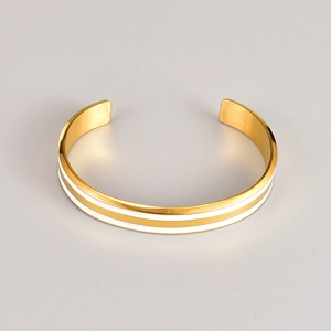 Mode Titanstahl Emaille Offener Armreif Für Damen Herren Roségold Gold Minimalistisch Gestreifter Handschmuck Paar Geschenk
