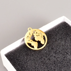 Pendentif carte du monde creux en acier titane plaqué or 18 carats pour bijoux