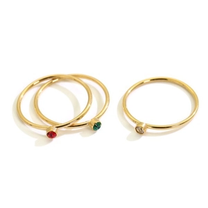 Dreiteiliges stapelbares 18K vergoldetes Titanstahl Ring-Set mit bunten Edelsteinen