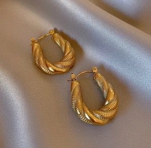 Schicke 18K vergoldete Edelstahl U-Form gedrehte Creolen Ohrringe für Damen