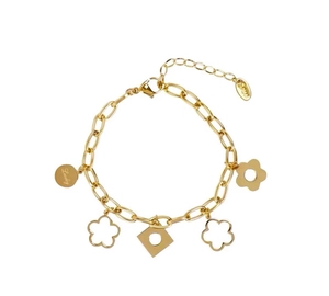 316L Stainless Steel 18K Gold Plated Daisy Flower Heart Square Charm Link Chain Bracelet For Women Elegant Lucky Gift