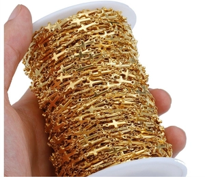 Cadena de eslabones de cruz de acero inoxidable bañada en oro 18K para joyas