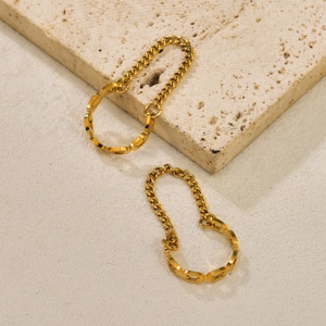 Bague chaîne creuse minimaliste en acier inoxydable doré avec des accents de zircon