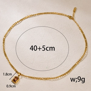 French minimalist 18k gold necklace with emerald pendant for women necklace 40cm length