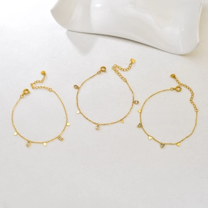 Geometric 18K Gold Plated Stainless Steel Rhinestone Bracelet For Women Elegant Heart Charm Adjustable Chain Jewelry Gift
