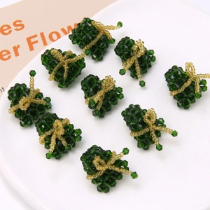 Green crystal heart charms with golden bows for DIY jewelry and hair accessories