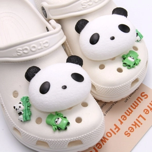Cute Cartoon Giant Panda Bamboo Shoe Charms For Crocs DIY 3D Resin Shoe Buckle Decoration For Clogs Sandals Accessories