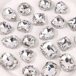 Mixed shape clear crystal rhinestones with silver metal claw base for shoe charms
