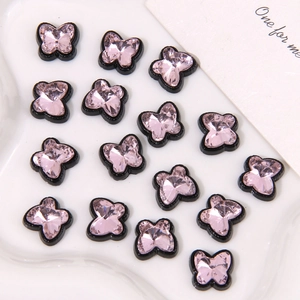 Pendentifs papillon en strass rose avec cadre noir pour bijoux DIY et nail art