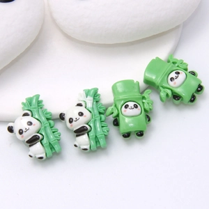 Detail view of cute panda resin charms for DIY shoe decoration and craft accessories