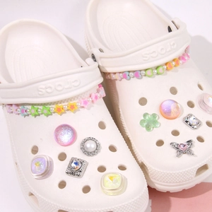 Kawaii Macaron Star Heart Acrylic Bead Shoe Chain For Clogs Metal Buckle Sweet Faux Artificial Pearl Shoe Charms Accessories For Girls