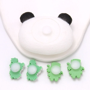 Panda and green cartoon shoe charms set for clog decorations including back view of buttons
