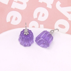 Close-up of translucent purple jelly pudding resin pendant with silver metal hook