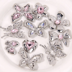 Sparkling silver butterfly and heart rhinestone shoe charms set for DIY shoe decoration