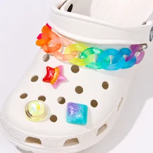 Frosted Acrylic Rainbow Gradient Shoe Chain Handmade DIY Jibbitz Charms For Clogs Sandals Decoration Girls Accessories