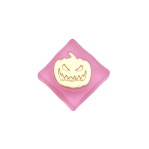 Frosted pink square resin charm with golden pumpkin face for DIY jewelry making