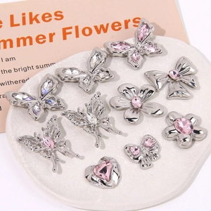 Sparkly butterfly and heart charms with pink crystals for DIY shoe decoration