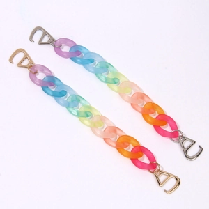 Detail of colorful gradient resin chain accessories with gold and silver metal clasps