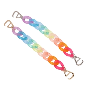 Pastel gradient rainbow acrylic chain links with metal hooks on clean white background