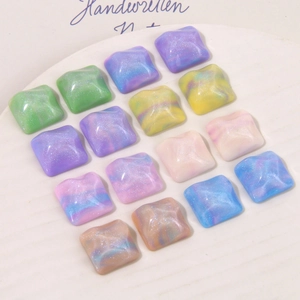 16-piece set of colorful square resin glitter marble charms for DIY handmade crafts