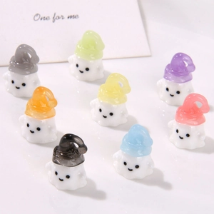 Colorful resin ghost charms with translucent pointed hats for DIY Halloween jewelry crafts