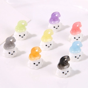 Set of eight colorful resin ghost charms for DIY jewelry and hair accessories