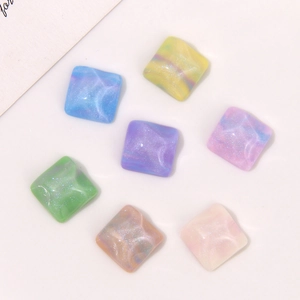Square resin glitter charms in pastel macaron colors for DIY jewelry and crafts