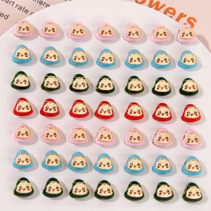 Colorful doll-shaped alloy enamel charms for DIY jewelry making displayed in a grid