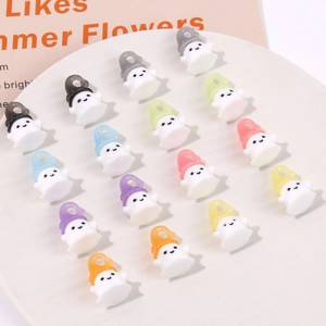 Colorful resin ghost pendants set with assorted hats for DIY jewelry and crafts making