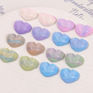 Pampilles cœur en résine macaron avec paillettes étoilées et texture facettée pour bricolage