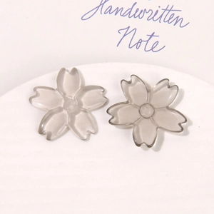 Macro detail of translucent gray resin cherry blossom charms for DIY jewelry crafting