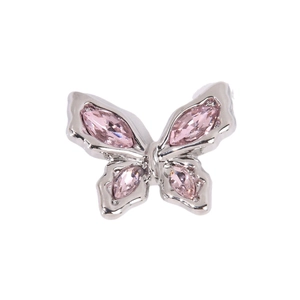 Sparkling pink rhinestone butterfly shoe charms for clogs with silver metal base