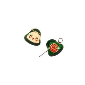 Traditional green enamel dragon boat festival charms with fortune character and doll face