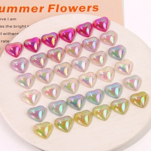 Iridescent heart resin charms with aurora pearl finish for DIY hair accessories and crafts