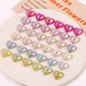 Colorful pearlescent resin heart charms with glitter finish for DIY hair accessories decoration