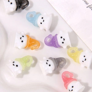 Colorful set of cute resin ghost charms for DIY jewelry and Halloween accessories