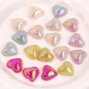 Iridescent aurora heart resin charms in mixed pastel colors for DIY jewelry and hair accessories