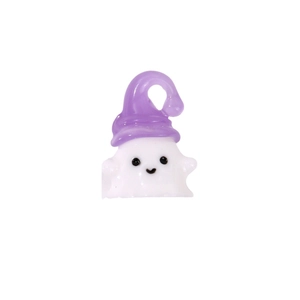 Cute resin Halloween ghost charm with a purple wizard hat for DIY earring crafts