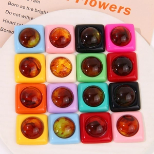 DIY Square Resin Geometric Marbled Amber Texture Flatback Cabochon Patch For Jewelry Making Earrings Hairpin Decoration