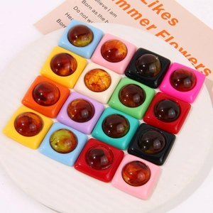 Colorful square resin charms with marble pattern inlays for DIY jewelry making and crafts