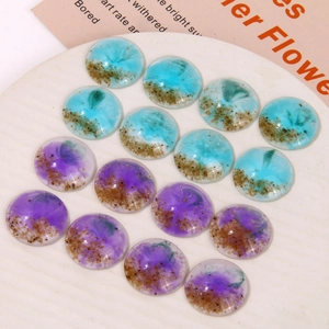 Round resin beach sand wave cabochons in blue and purple for DIY craft decoration