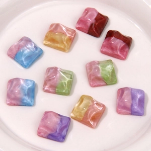 Set of 10 iridescent square resin beads with marble ripple texture for DIY jewelry making