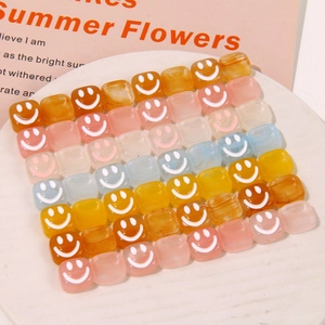 Colorful square acrylic smiley face beads for DIY jewelry and hair accessories