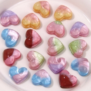 Pearlescent heart resin beads with two-tone gradient effect for DIY jewelry making