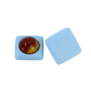 Geometric square resin patch accessory in light blue with amber stone for DIY jewelry